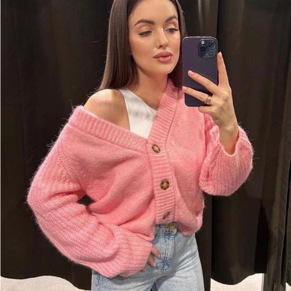 Zara Pink Off-the-Shoulder Sweater
